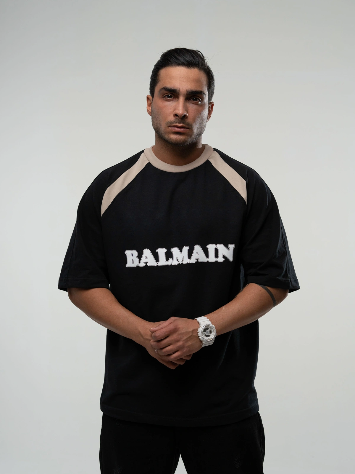 تیشرت ماکان Balmain مشکی/آبی/کرم پک 9 عددی