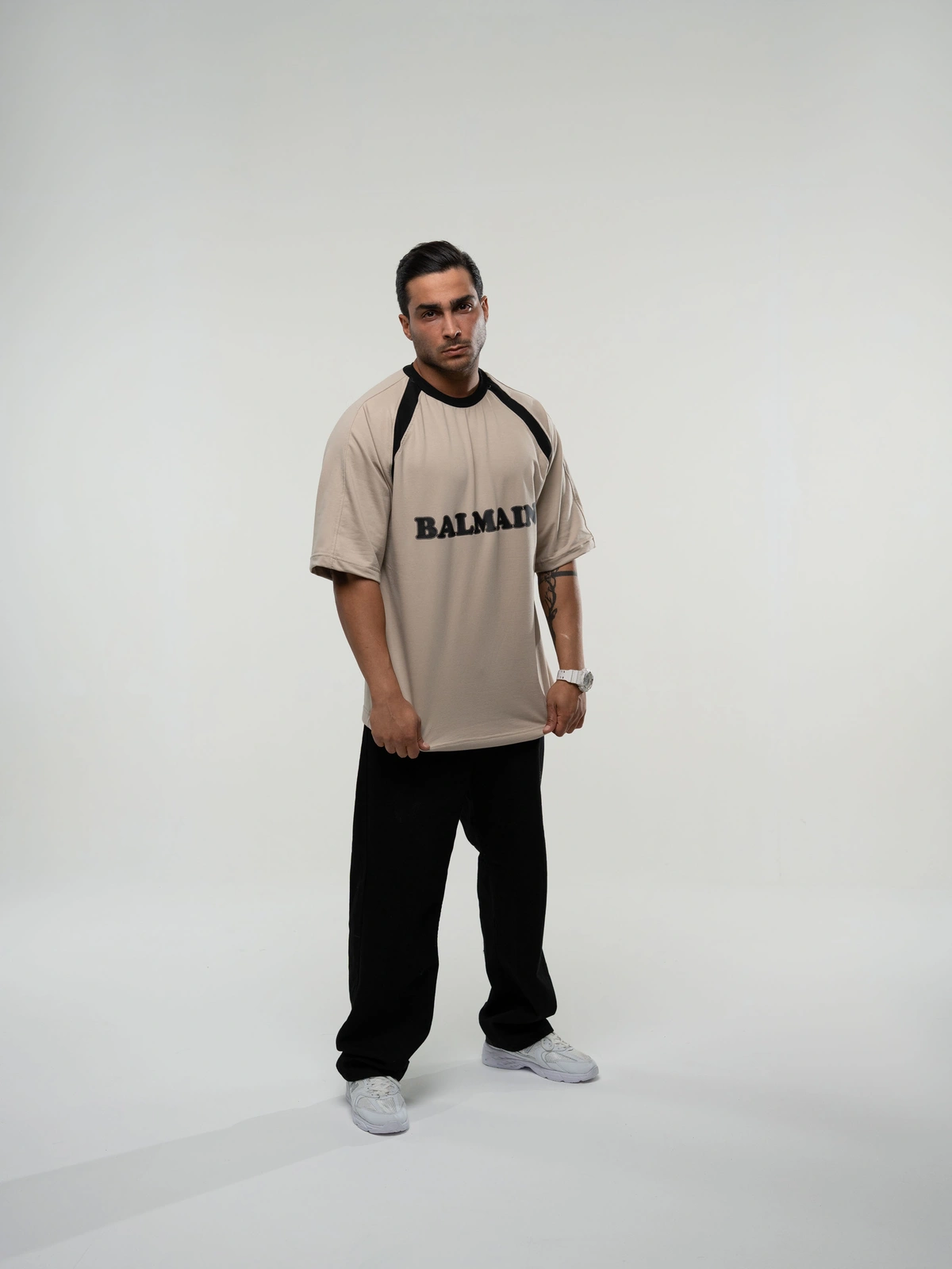 تیشرت ماکان Balmain مشکی/آبی/کرم پک 9 عددی