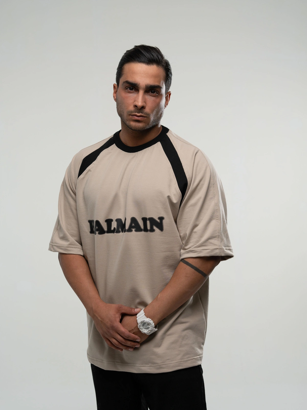 تیشرت ماکان Balmain مشکی/آبی/کرم پک 9 عددی