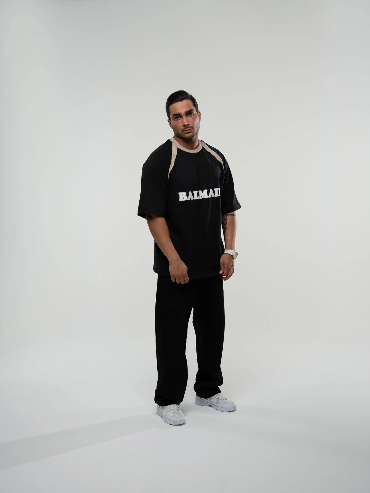 تیشرت ماکان Balmain مشکی/آبی/کرم پک 9 عددی