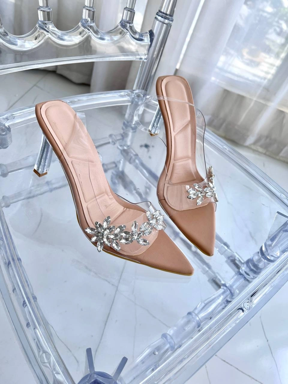 صندل طلقی پاشنه شیشه ای ، مدل شاهیکا