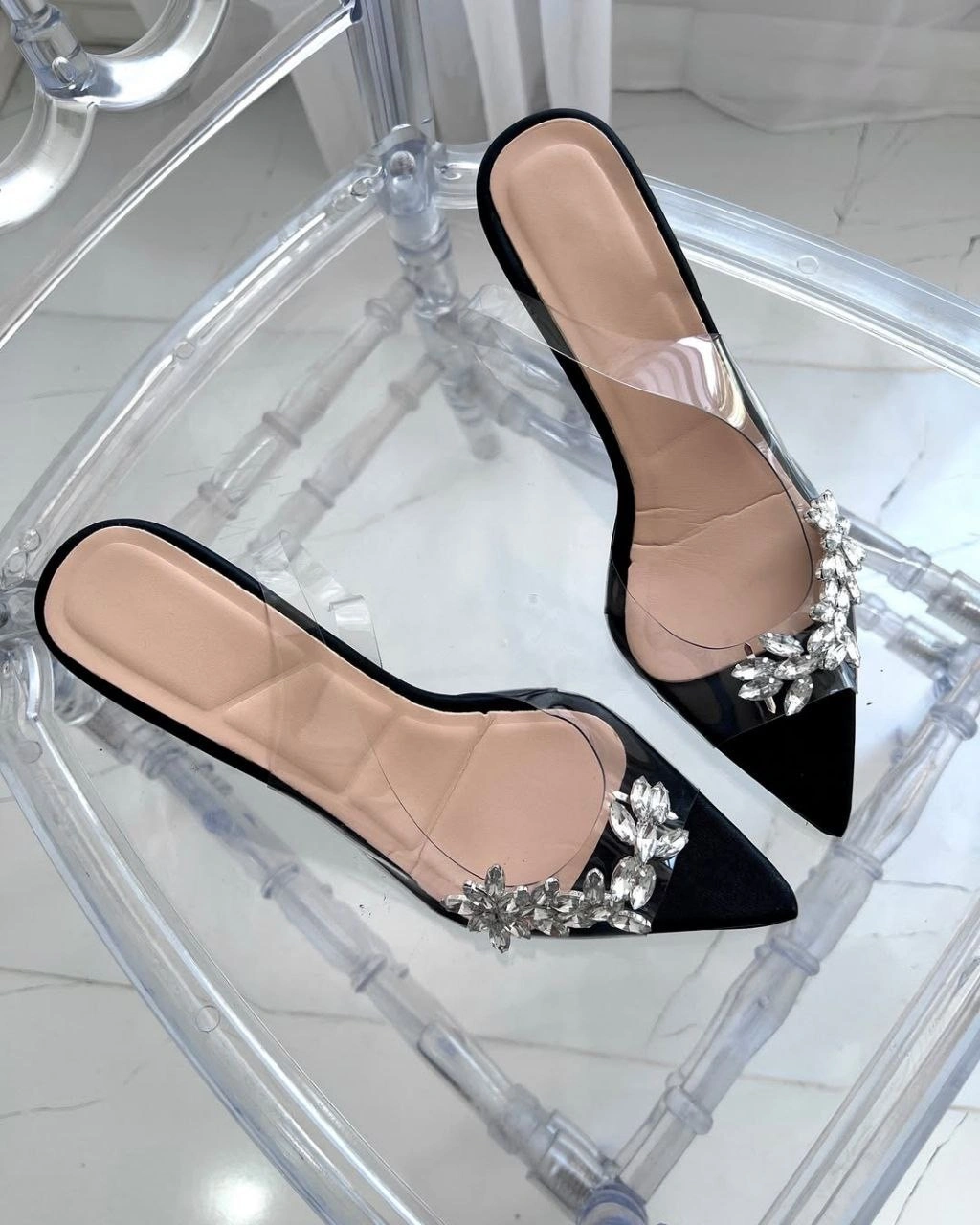 صندل طلقی پاشنه شیشه ای ، مدل شاهیکا