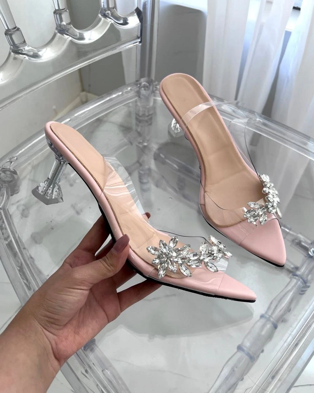 صندل طلقی پاشنه شیشه ای ، مدل شاهیکا