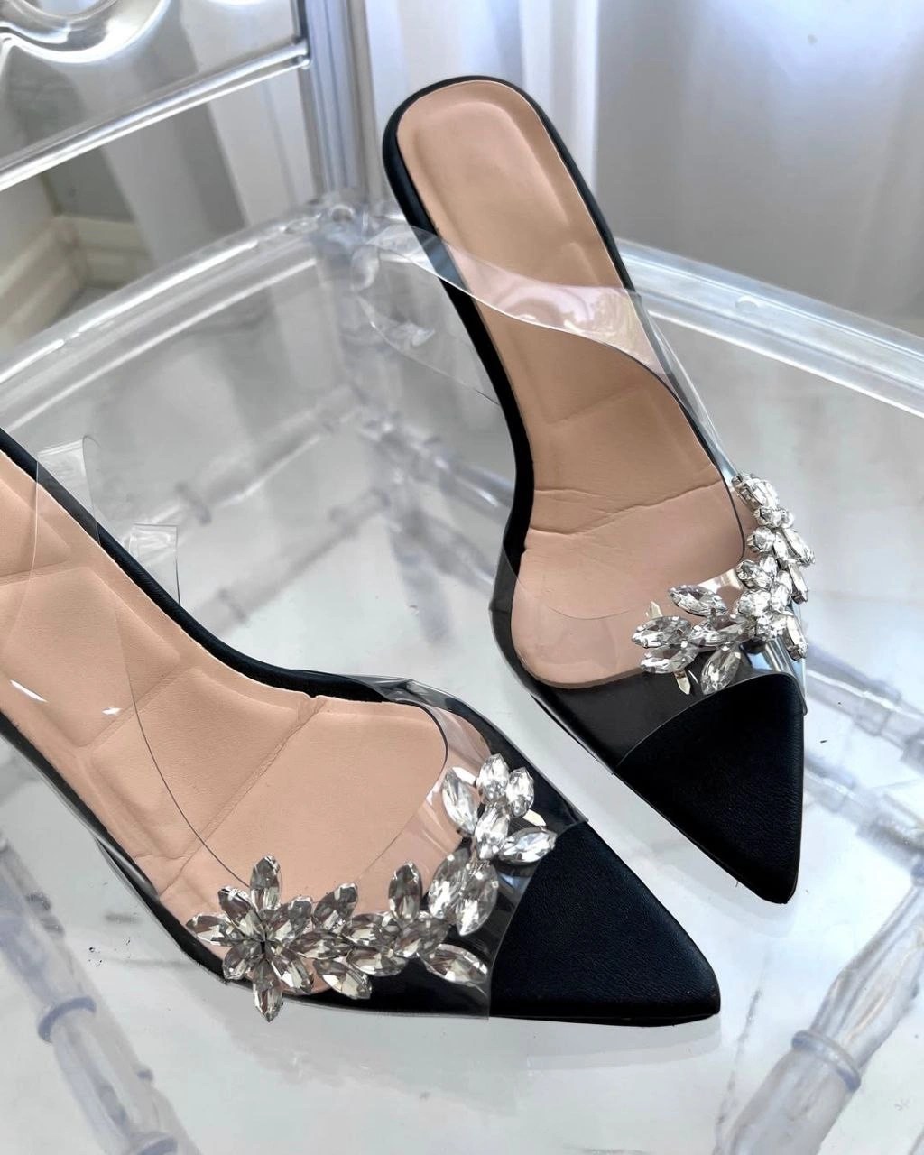 صندل طلقی پاشنه شیشه ای ، مدل شاهیکا