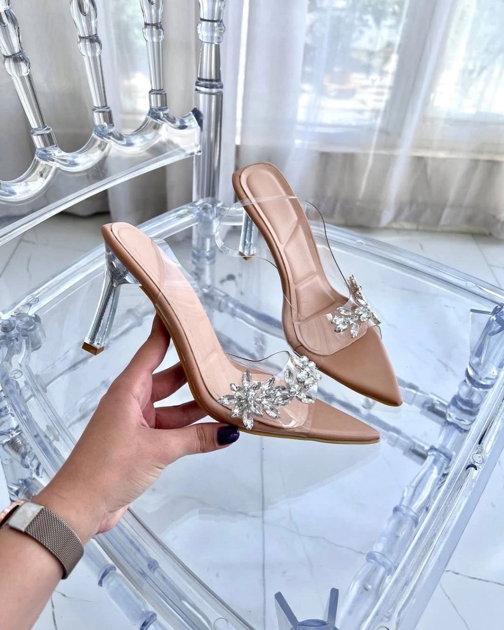 صندل طلقی پاشنه شیشه ای ، مدل شاهیکا