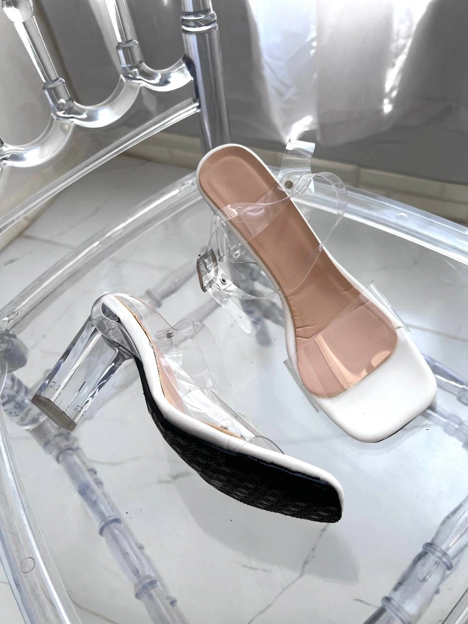 صندل طلقی پاشنه شیشه ای ، مدل هلیا