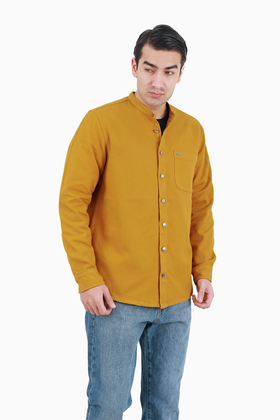 پیراهن کتان مردانه یقه ایستاده تک جیب