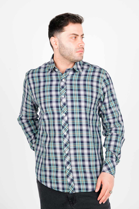 پیراهن آستین بلند یقه برگردان چهارخانه مردانه