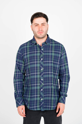 پیراهن آستین بلند یقه برگردان چهارخانه مردانه