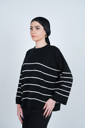 بافت یقه گرد راه راه آستین بلند زنانه