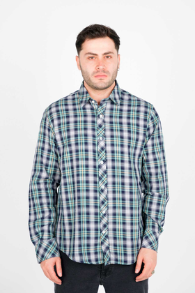 پیراهن آستین بلند یقه برگردان چهارخانه مردانه