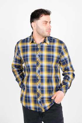 پیراهن آستین بلندیقه برگردان چهارخانه مردانه