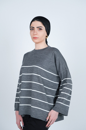 بافت یقه گرد راه راه آستین بلند زنانه