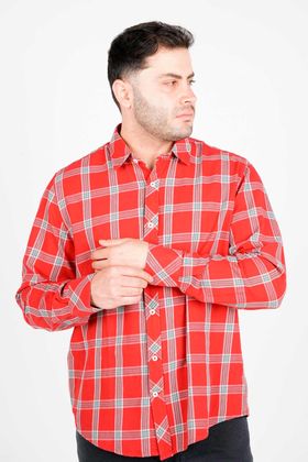 پیراهن آستین بلند یقه برگردان چهارخانه مردانه