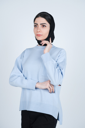 بافت یقه گرد آستین بلند جیب دار زنانه 