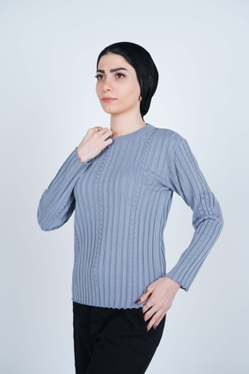 بافت یقه گرد آستین بلند زنانه  