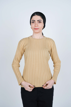 بافت یقه گرد آستین بلند زنانه  