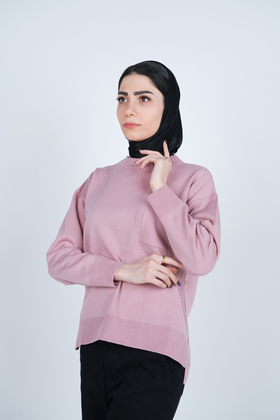 بافت یقه گرد آستین بلند جیب دار زنانه 