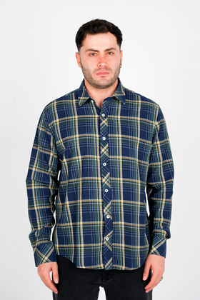 پیراهن آستین بلند یقه برگردان چهارخانه مردانه