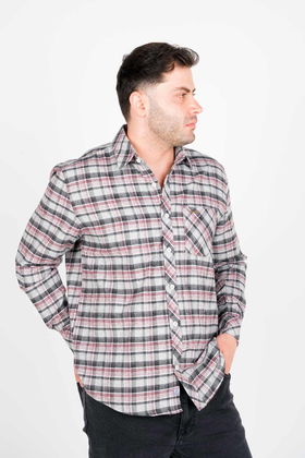 پیراهن آستین بلند پشمی یقه برگردان چهارخانه مردانه 