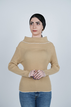 بافت آستین بلند یقه ایستاده زنانه  