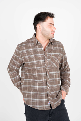 پیراهن آستین بلند پشمی یقه برگردان چهارخانه مردانه 