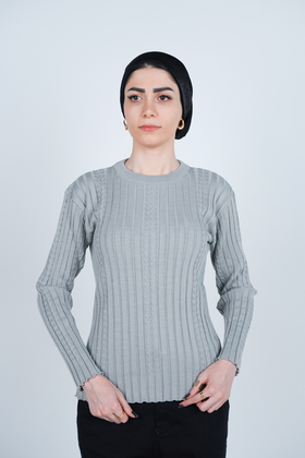 بافت یقه گرد آستین بلند زنانه 