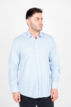 پیراهن آستین بلند یقه برگردان راه راه مردانه