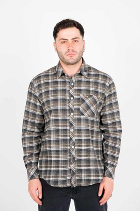 پیراهن آستین بلند پشمی یقه برگردان چهارخانه مردانه