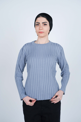 بافت یقه گرد آستین بلند زنانه  