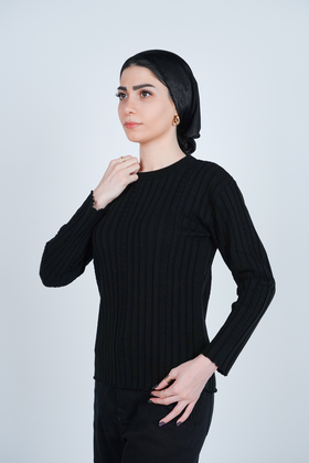 بافت یقه گرد آستین بلند زنانه 