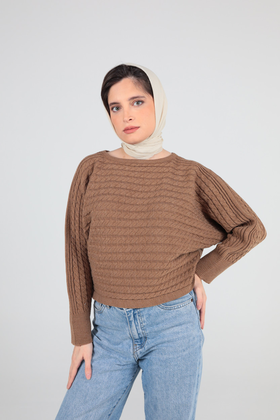 بافت آستین بلند یقه گرد زنانه