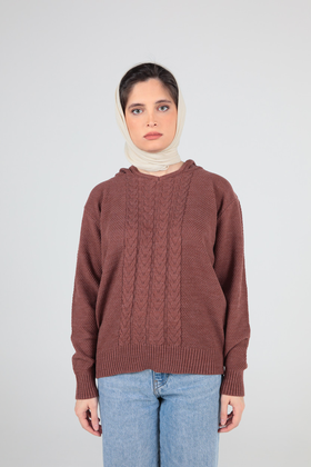 بافت آستین بلند یقه گرد کلاهدار زنانه