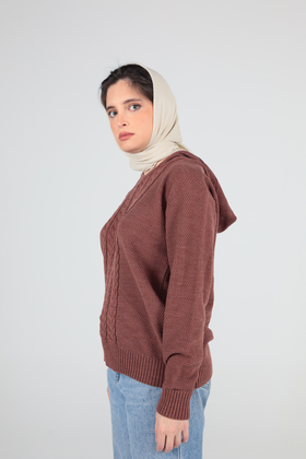 بافت آستین بلند یقه گرد کلاهدار زنانه