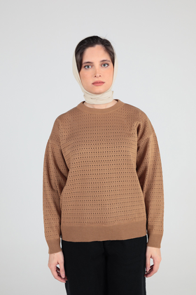 بافت آستین بلند یقه گرد کشبافت زنانه