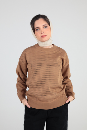 بافت آستین بلند یقه گرد کشبافت زنانه