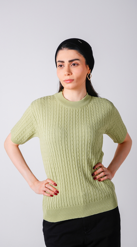 بافت آستین کوتاه یقه گرد زنانه