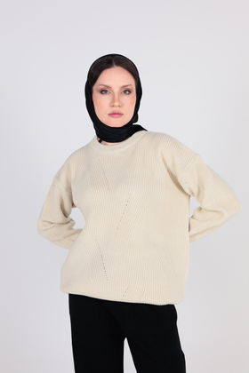 بافت آستین بلند یقه گرد زنانه