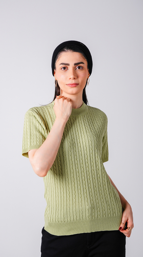 بافت آستین کوتاه یقه گرد زنانه