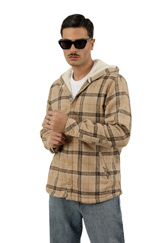 کاپشن کلاهدار مردانه پشمی - 