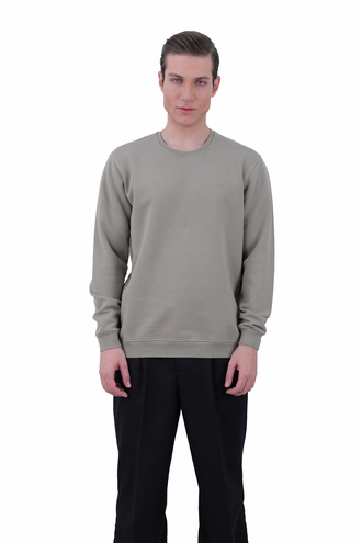 سویشرت دورس مردانه یقه کشبافت رنگ خاکی - 