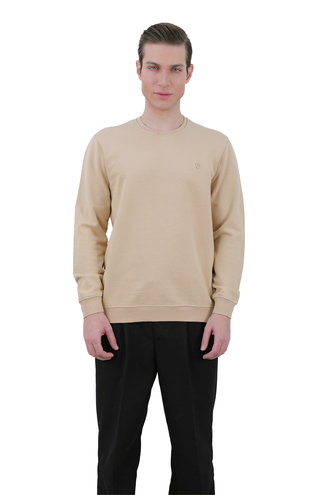 سویشرت دورس مردانه یقه کشبافت رنگ کرم - 