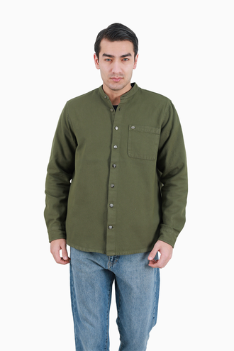 پیراهن کتان مردانه یقه ایستاده تک جیب - 