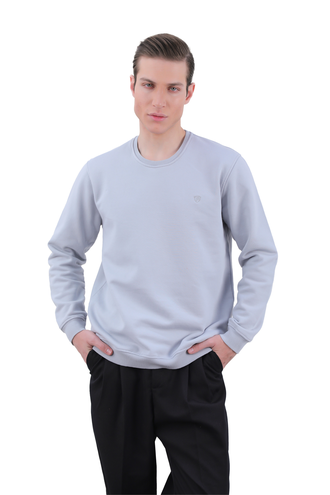 سویشرت دورس مردانه یقه کشبافت رنگ طوسی - 