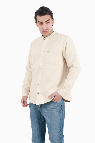 پیراهن کتان مردانه یقه ایستاده تک جیب - 