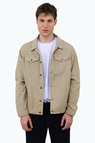 کاپشن کتان مردانه رنگ کرم - 