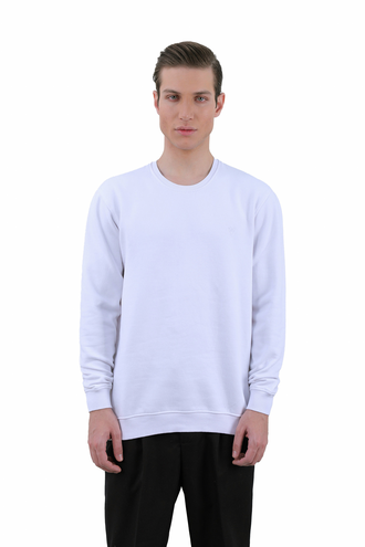 سویشرت دورس مردانه یقه کشبافت رنگ سفید - 