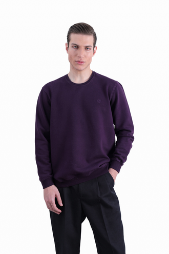 سویشرت دورس مردانه یقه کشبافت رنگ بنفش - 