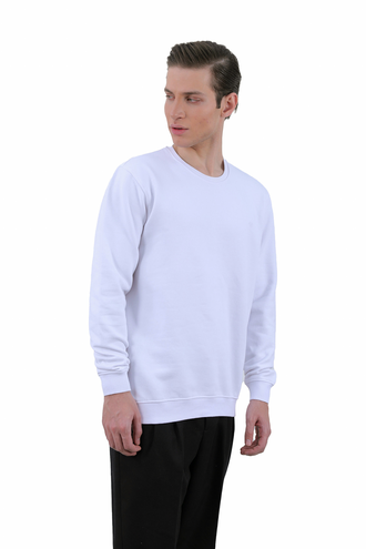 سویشرت دورس مردانه یقه کشبافت رنگ سفید - 