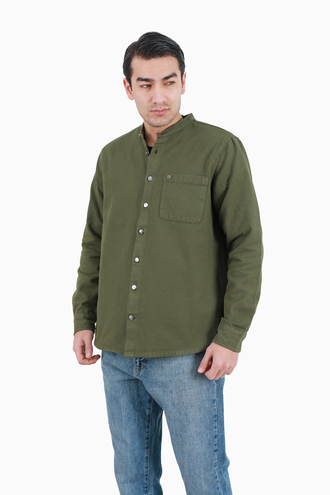 پیراهن کتان مردانه یقه ایستاده تک جیب - 